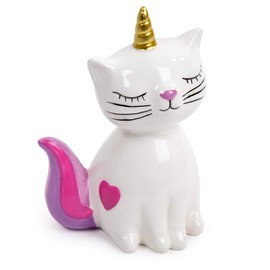 Truu Design, Cute Novelty Ceramic Unicorn Cat Kids Money Bank, 3.9 x 3 inches, White