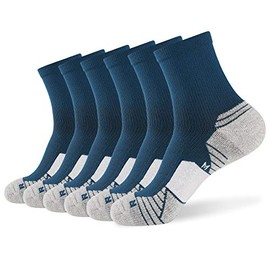 WANDER Men's Athletic Ankle Socks 6 Pairs Running Socks for Sport Low Cut Cycling Socks 6-9/10-12/12-14 (White Blue, Shoe Size: 12-14)