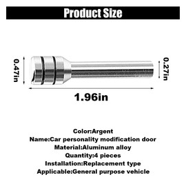 4PCS Car Door Lock Knobs, 1.96×0.47 Inch Door Lift Bolt Auto Inner Door Pull Pins, Aluminum Alloy Door Lock Cover Decor, Universal Car Accessories for Most Cars, Trucks (Silver)