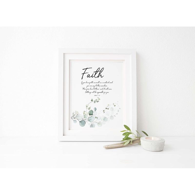 Faith Wall Art, Botanical Bible Verse Print, Scripture Gift Idea,