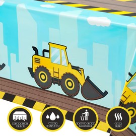 WERNNSAI 1 PCS Construction Table Cloth - Construction Birthday Party Supplies Plastic Dump Truck Tablecloth Excavator Table Cover Tables Decorations Favors 54'' x 108''
