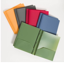 U Brands Fashion 2-Pocket Poly Folder Set, Green, Blue, Red, Gray and Orange, with Built-in Fasteners, 10 Pieces