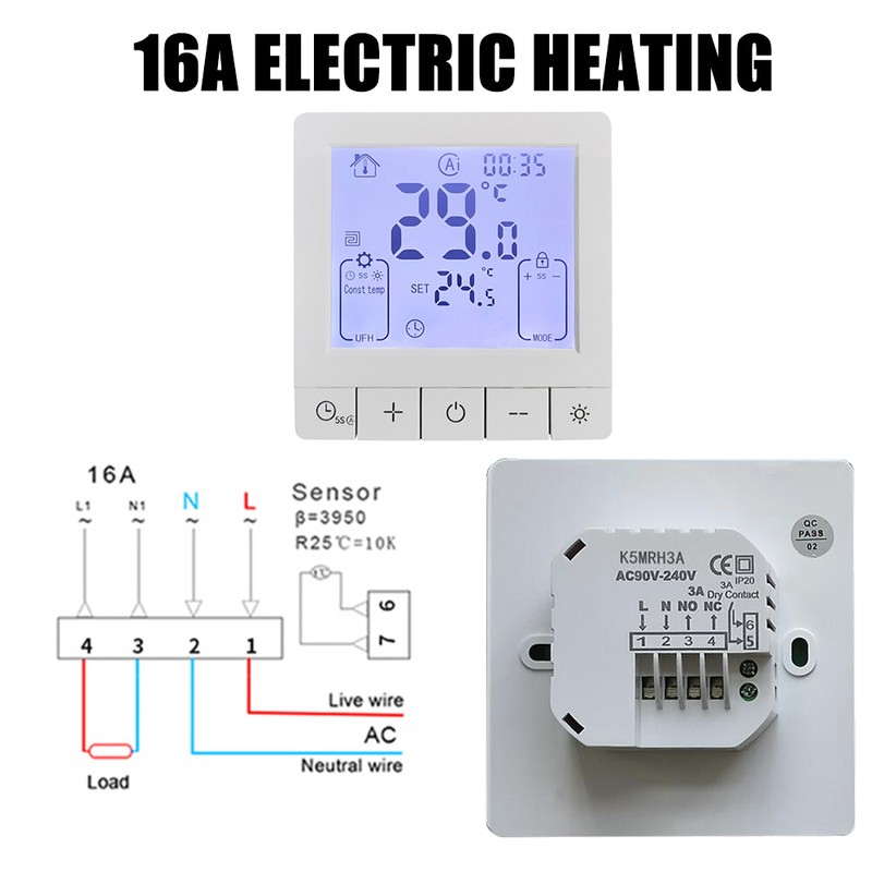 Smart Thermostat for Home Programmable Temperature Control IP20 Protection 24H