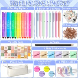 GOTIDEAL Bible Journaling Kit, 12 Bible Highlighters and 8 Gel Pens No Bleed, 75 Laminated Bible Tabs, Sticky Notes, Bible Stickers, Bible Study Supplies Journaling Set for Women & Men