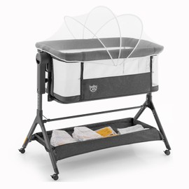 BABY JOY Bassinet, 3 in 1 Rocking Bedside Bassinet w/Storage Basket, Universal Wheels, Adjustable Height, Mattress, Net & Portable Bag, Carriable Crib Baby Bassinets Bedside Sleeper (Gray)