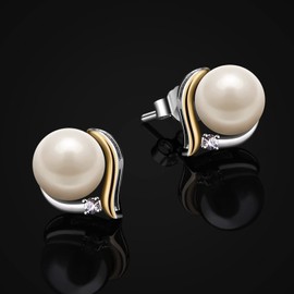 Jewlldeen Pearl Earrings for women, Sterling Silver 925 Studs, Silver Jewelry Gifts for Her,Wife,Girlfriend,Mom