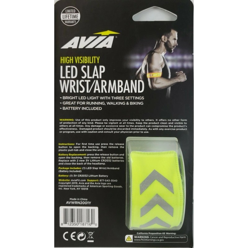 Avia High Visibilty LED Slap Wrist/Armband Light Running Battery Powered