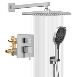 HIMK Rain Shower System - Shower Faucet Set with 10 Inches Rain Shower Head and 3-Setting Handheld Set, Wall Mounted Shower Combo Set with Shower Valve and Shower Trim, Brushed Nickel