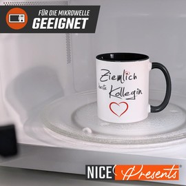 NICE-PRESENTS Tasse - Ziemlich beste Kollegin - Schwarz - Witzige Kaffee-Tasse, Geschenk für Arbeitskollegin, Team, Büro, Kaffee-Teebecher, 300 ml, Keramik, beidseitiger Druck