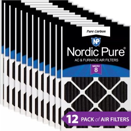 Nordic Pure 12x24x2 Pure Carbon Pleated Odor Reduction Merv 8 Furnace Filters 12 Pack
