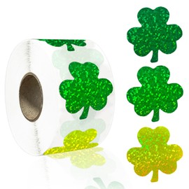 Soochat 500Pcs St. Patrick's Day Sticker Glitter Shamrock Stickers Roll 3 Colors Sparkly Green Lucky Irish Clover Paper Decals Tag Seal Labels for St. Patrick's Day Irish Holiday Party Decoration