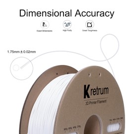 Kretrum PLA Filament 1.75 mm 3D Printer Filament Dimensional Accuracy +/- 0.02 mm 1 KG 2.2lbs Cardboard Spool 3D Printing Filament Fits for Most FDM 3D Printers White