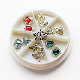 PUEEN 3D Nail Charms Wheel of 12pcs Resin & Alloy Rhinestones Nail Art Decoration Bow Flower DIY for Nails & Cell Phones (Style B) - BH001052