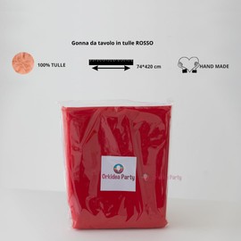 ORKIDEA Party Table Skirt with Tulle - Made in Italy - Size: 74 x 420 cm (Red)