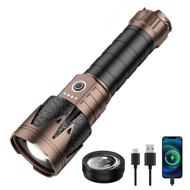 SKYFIRE Rechargeable Flashlights High Lumens with Ignition Lens,5000 Super Bright