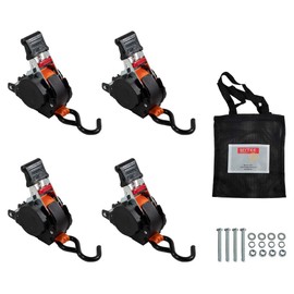 Mytee Products 4 Pack 1''x10' Bolt on Orange Retractable Ratchet Straps for Cargo - Coated S Hook Auto Retract Ratchet Straps - Self Ratcheting Strap for Boat Tie Down to Trailer & Jet Ski, ATVs