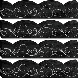 Classroom Bulletin Board Borders, Swirls on Chalkboard Scalloped Borders Industrial Cafe Classroom Decor, Back to School Decoration for Teacher Student Use, 7 x 28 cm/ 2.8 x 11 Inches (120 Pcs)