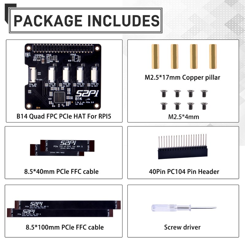 GeeekPi Quad FPC PCIe HAT for Raspberry Pi 5, B14