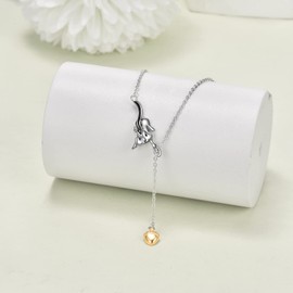 YAFEINI Squirrel Necklace 925 Sterling Silver Adjustable Lariat Y Squirrel Necklace Squirrel Pendant Jewellery For Women Girls Gifts