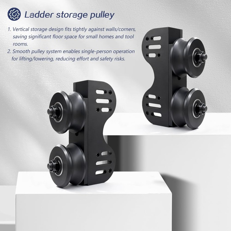 104RDHOUSE 4FT Sliding Library Ladder Hardware Kit, Black Retractable Rolling