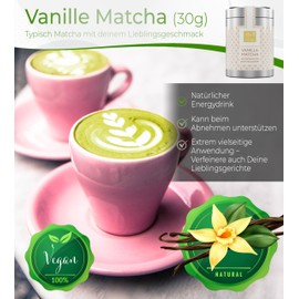 Tea Uniqo - Vanilla Matcha Tea Powder - Ideal for Drinking, Ice Cream, Latte, Shakes, Baking or Cooking - Japanese Green Tea Powder with Vanilla Flavour, No Artificial Dyes
