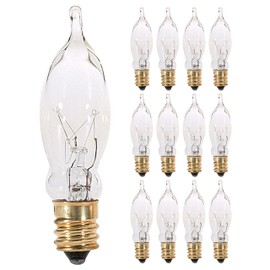 (Pack of 12) 15 Watt Clear Candelabra Base (E12) Flame Tip 120V Decorative Dimmable Chandelier Lights Bulbs