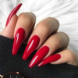 Acenail Extra Long Press on Nail Coffin Fake Nails with Designs Red Acrylic Press on Nail Christmas False Nails Ballerina Holiday Nails Glossy Artificial Full Cover Fake Nails Glue on Xmas Nail