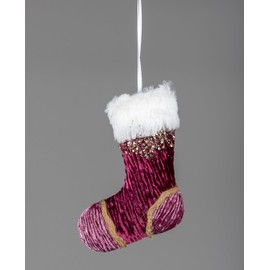 Pink Burgundy Mini Santa Stocking 15cm - Christmas Tree Hanging Decorations Festive Decorative Ornaments Fairy Tale Themed Xmas Tree Pendant