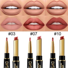 BINGBRUSH 2 IN 1 Lip Liner & Lipstick Makeup Set, Dark Red Matte Metallic Lipliner Set for Black Mature Women Waterproof Long Lasting Gift Set (3Pcs Set04:03#07#10#, 3Pcs)