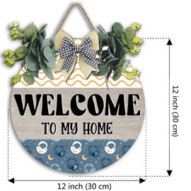 Welcome to Our Home Sign Door Decor Round Wood Wreaths Wall Hanging Sign Farmhouse Porch Sign front Door Decoration for Housewarming Gift 12 Inches