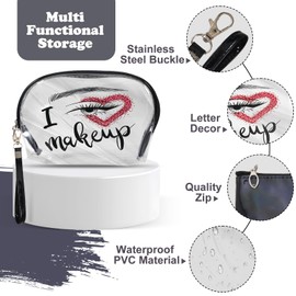 Ansberta Transparent with Printed Cosmetic Bag, Toiletry Bag with Zipper, Waterproof Lightweight Glitter Travel 3 Piece Cosmetic Bag Daily Travel Cosmetic Bag (Black