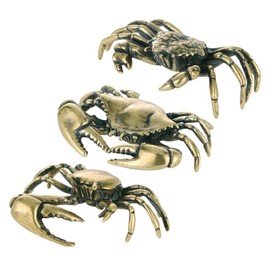 FOMIYES 3 Pieces Brass Crab Figurine Vintage Crab Sculpture Creative Chinese Hengshui Crab Home Decor (Golden)