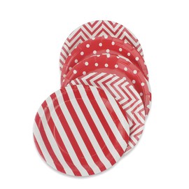 Dulousia Red Party Paper Plates 36pcs - 9inch Biodegradable Round Plates Polka Dot Stripe Chevron for Cakes, Dessert, Snack, Fruits