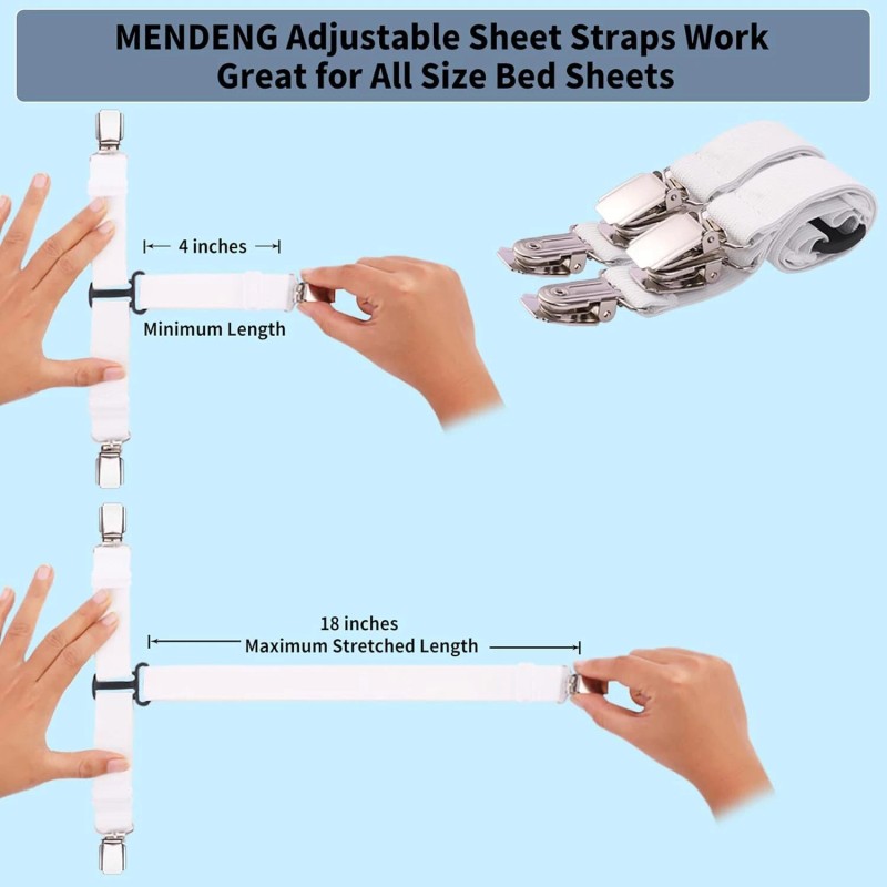 Mendeng Bed Sheet Straps Adjustable Fitted Sheet Clips No Slipping