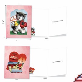 The Best Card Company 20 Assorted Valentine's Day Notecards Bulk Box Set 4 x 5.12 Inch with Envelopes (20 Designs, 1 Each) Vintage Sweethearts AM10976VDG-B1x20