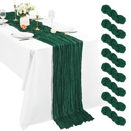 8 Pack Emerald Green Cheesecloth Table Runner 10Ft Boho Gauze Table Runner 21×120 Inch Rustic Romantic Long Table Runner for Wedding Party Bridal Shower Thanksgiving Christmas Decoration