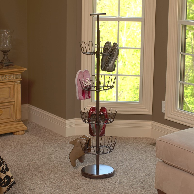 Household Essentials 2139-1 Metal Four-Tier Adjustable Revolving Shoe Rack |