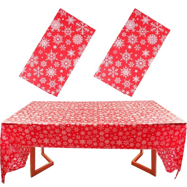 2 Packs（54 x 108 Inches）Christmas Xmas Table Cloth Wipeable Snowflake