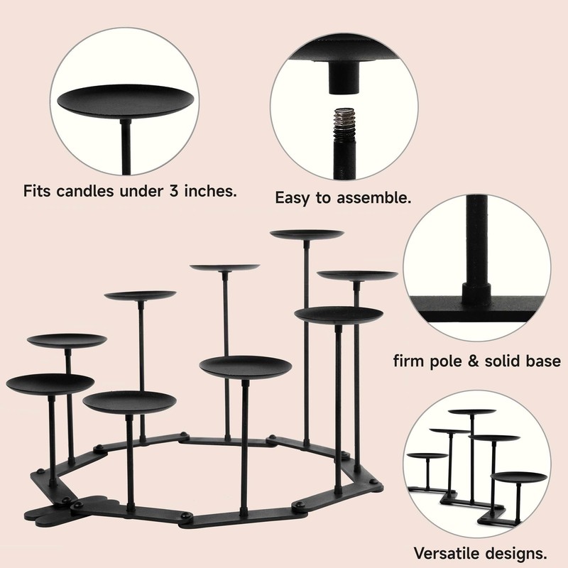 Black Iron Candelabra Candle Holder: Adjustable Fireplace Centerpiece Stand Decor