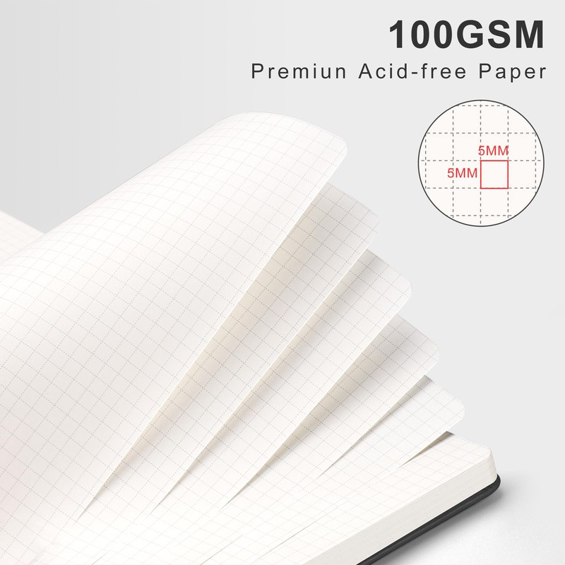 RETTACY Graph Paper A5 Notebook-Grid Notebook Leather Hardcover,Spiral Bound Notepad