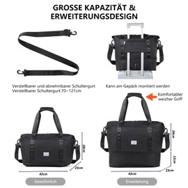 TAN.TOMI Travel Bag Women's Men's Weekender Bag Large Sports Bag Travel Bag Swimming Bag Foldable Hand Luggage Bag for Aeroplane 42 x 23 x 28 cm, black