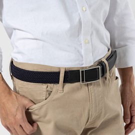 Flying Hose Mesh Belt, Stepless Adjustment, Stretchable, Horse Leather, Men's, Made in Japan, navy