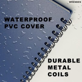 WRENBEN 2PCS Waterproof Spiral Notebooks with Stone Paper and PVC Cover, Graph Pattern 100 Pages, 4.8"x7" Medium Size All-Weather Notepad for Outdoor Camping (4.8"x7", Black)