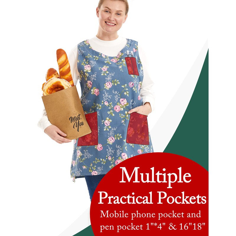 Plus Size Aprons for Women with Pockets Cotton Linen Cobbler