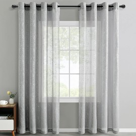 TERLYTEX Silver Curtains for Living Room, Metallic Silver Foil Sparkle Dots Printed Silver Sheer Curtains 84 Inch Length, Grommet Silver Curtains for Windows 2 Panels Set, 52 x 84 Inch, Silver Grey