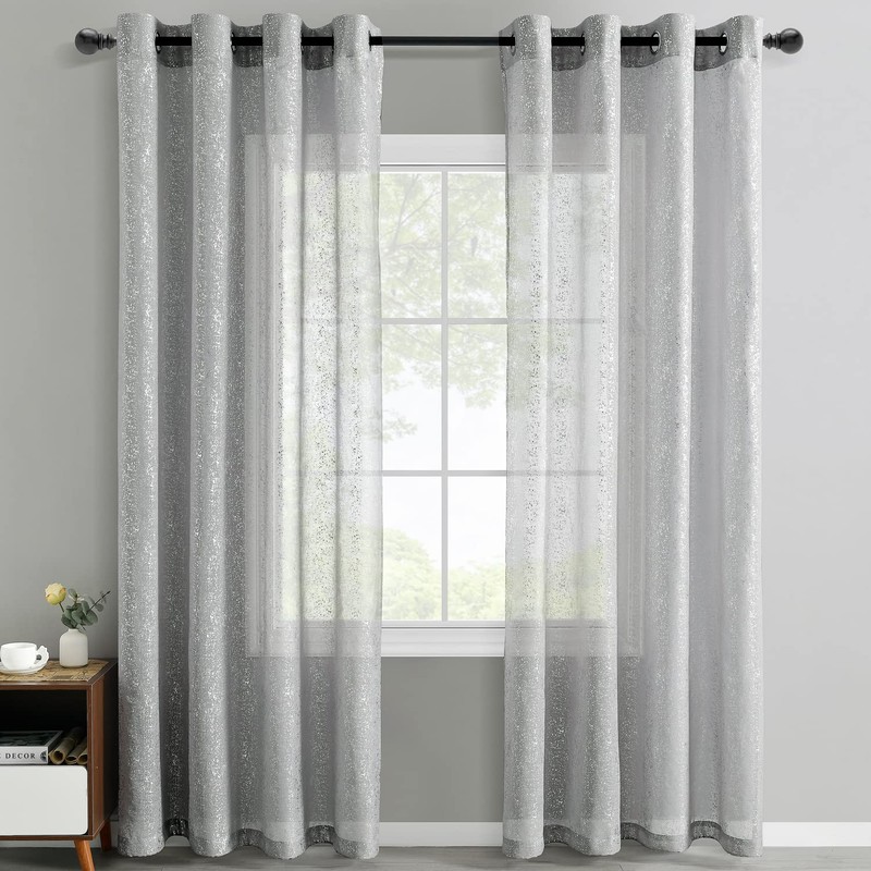 TERLYTEX Silver Curtains for Living Room, Metallic Silver Foil Sparkle