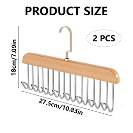 2Pcs Belt Hanger Multifunctional Coat Hanger Hooks Anti Slip Tie Hanger Bra Hanger Wood Belt Holder with 8 Hooks Belt Storage Organiser for Belt Tie Tank Scarf