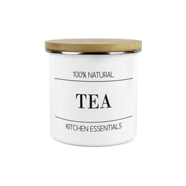 Minimalist Kitchen Essentials Tea Storage Canister - Modern Black & White Decor - 1.2L Enamel Hot Drinks/Food Storage Container