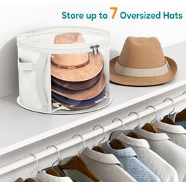 AOODA Oversized Clear Hat Storage Bag for Women, Holds up to 7 Caps Cowboy Hat Organizer for Closet, Wide Brims Hat Case with Carrying Handles (White)