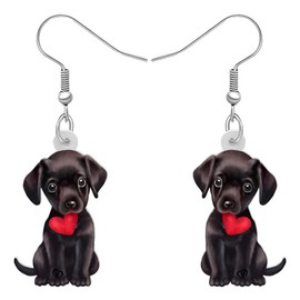 Bonsny Acrylic Valentine's Day Red Heart Love Labrador Dog Earrings Drop Dangle Jewelry For Women Gift Charms (Labrador Retriever)